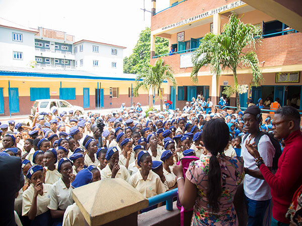 Addressing Gbaja senior secondary school girls during the distribution exercise